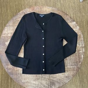 Ann Taylor 100% Silk Ribbed Button-Up Cardigan, Black Medium